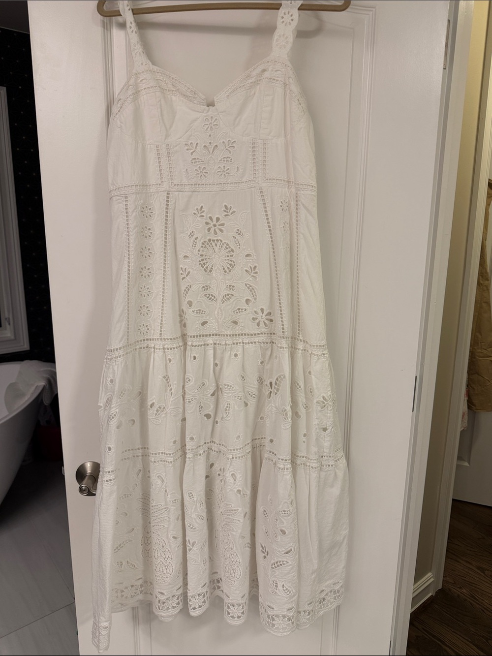 FARM Rio White Eyelet Midi Dress with Scalloped Straps - Picture 5 of 11